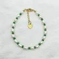 Détail d'un bracelet en perles d'eau douce et perles vertes avec cœur doré - Style Perle d'Eau Douce Pendentif Cœur (B) / 17cm+3cm