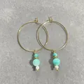 18K gold plated hoop earrings with turquoise bead accents in bohemian style - Ethnic Turquoise Colored Bead Hoop (Style C)