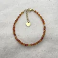 Handmade orange natural stone beaded bracelet with golden heart charm and extension chain - Reddish Brown Faceted Style (Bracelet 20)