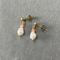 18K gold plated hoop earrings with pink beads and white baroque pearls for women - Pink Bead White Baroque Pearl Earring (Style H)