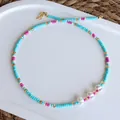 Handmade colorful seed bead necklace with baroque freshwater pearls and golden clasp - Necklace 7 (38+5cm)