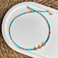 Colorful seed bead necklace with freshwater pearls and gold lobster clasp in beach style - Necklace 6 (38+5cm)