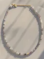 Macro view of colorful natural stone beads with lobster clasp and gold-plated chain - One Size / Amethyst Fluorite Style (Style 23)