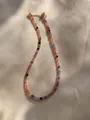Detail of colorful gemstone beaded necklace with gold heart pendant and lobster clasp - One Size / Colorful Bohemian Style (Style 30)