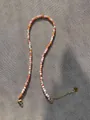 Detail of colorful stone beads necklace with gold lobster clasp and heart pendant - One Size / Orange Pink White Style (Style 31)