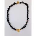 Collier fait main avec pierres noires, pendentif soleil doré et fermoir à bascule - Style Pendentif Soleil & Fermoir OT / 38+5cm / Noir Onyx