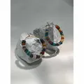 Rainbow beaded gold hoop earrings with colorful natural stones on white stones - Rainbow Shell Hoop Earrings / Gold