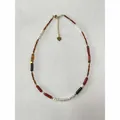 Handmade beaded necklace with brown faceted stones, pearls and golden heart charm - Style 1 (Necklace)
