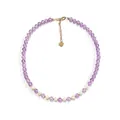 Purple cracked bead and freshwater pearl necklace with gold heart pendant on white background - Necklace 22 (38+5cm)