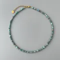 Vintage blue apatite beaded necklace with golden heart pendant and faceted gemstone beads - Necklace / 38+5cm / Cyan Blue