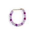 Bracelet en perles de pierre naturelle violette avec chaîne dorée et fermoir mousqueton - Style de pierre naturelle craquelée violette / Taille unique / 17+3cm / Violet