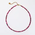 Detailed view of pink and purple beaded stone necklace with gold-plated lobster clasp - One Size / Pink Purple Style (Style 13)