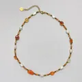 Retro 18K gold-plated necklace with baroque pearls and reddish carnelian beads - Style 12 (Necklace)