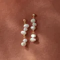 Baroque pearl drop earrings with gold studs on a textured silk fabric background - Baroque Irregular Artificial Pearl Dangle Earrings / One Pair / White