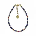 Handmade beaded bracelet with natural blue lapis lazuli stones and golden heart charm - Blue Tubular Beads with Center Red Bead Style (Bracelet 5) / 17+3cm