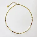 Freshwater pearl necklace with yellow and brown seed beads and heart pendant - Short Choker Length / Yellow Brown