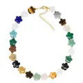 Kleurrijke natuurstenen kralenketting in bloemvorm met gouden tussenstukjes - A Halsketting - Veelkleurige Bloem Stijl / 38+5cm