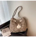 Bolso bandolera de peluche con forma de gato a rayas marrones y orejas de gato - Talla única / Marrón
