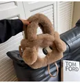 Brown fuzzy tote bag with cartoon puppy eyes and plush ears for women - One Size / Brown