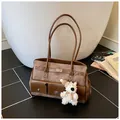 Sac fourre-tout vintage marron café en cuir avec boucles et pendentif ours doux - Avec Pendentif / Marron