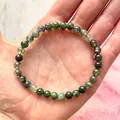 Elastische kralenarmband met gepolijste natuurlijke mosagaat groene edelstenen - Mosgroen(Armband 56)