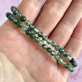 Elastische kralenarmband met natuurlijke groene mosagaatstenen en 4-6mm ronde kralen - Donkergroen en Wit(Armband 58)