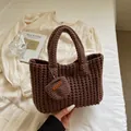 Dark brown handmade crochet tote bag with textured knit and mini pouch detail - With Lining / Coffee