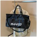 Borsa da viaggio nera in tessuto Oxford con stampa mddl37, capiente e con tracolla - Taglia unica / Nero
