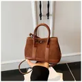 Brown mini tote bag with dual-material texture and detachable crossbody strap - Large / Brown