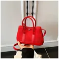 Mini red color-block tote bag in smooth leather and suede with metal round buckle - Large / Red