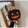 Borsa a tracolla zucca nera alla moda con viso arancione e dettagli di pipistrello - Nero Felice