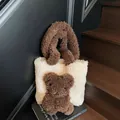 Plush bear tote bag in beige faux shearling with contrast brown handles and cute 3D bear - One Size / White & Coffee