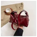 Retro dark wine red Boston shoulder bag with silver hardware and adjustable wide strap - Burgundy