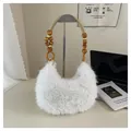 Bolso de piel sintética blanca con asa de cuentas de madera y estilo retro elegante - Talla única / Blanco