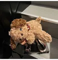 Bolso bandolera de perro de peluche marrón con bufanda roja a lunares ajustable - Caqui