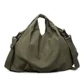 Olive green nylon tote bag with adjustable shoulder strap and pleated fabric design - One Size / Green