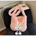 Borsa tote a coniglio in peluche rosa con morbida ecopelliccia e piedi decorativi - Taglia unica / Rosa