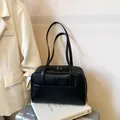 Minimalistische schwarze Damen-Tragetasche mit großem Fassungsvermögen aus PU-Leder - Schwarz