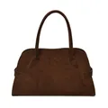 Bolso tote retro de ante marrón oscuro mate con asas finas y correas laterales - Marrón
