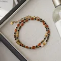 Double-layered colorful natural stone necklace with gold beads in a premium jewelry box - Style 16 (Necklace)