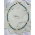 Natural stone and freshwater pearl beaded necklace with turquoise accents for women - Necklace 31 (38+5cm)