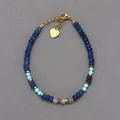 Blue natural stone beaded bracelet with heart pendant and gold lobster clasp closure - Dark Blue Multifaceted Beaded Heart Pendant Style (Bracelet 1) / 17+3cm