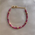 Armband van titaniumstaal 18K verguld met magenta natuurstenen gefacetteerde kralen - Magenta Geslepen Kralen