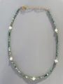 Detail of beaded necklace with green gemstones, white pearls and 18k gold plated clasp - Dark Green Crushed Stone Style (11)