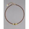 Collier rétro perlé œil de tigre avec chaîne dorée ajustable et breloque cœur - Oeil de Tigre Perles de Rocaille Disque / 38+5cm / Brun Foncé