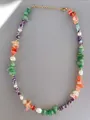 Detail of beaded necklace with green stones, pearls, and gold-plated adjustable chain - Green Orange Purple Stone Style (21)
