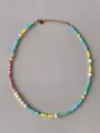 Detail of colorful faceted beads and irregular pearls on handmade gold plated necklace - Blue Yellow Pearl Style (22)
