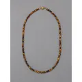 Collier de perles œil de tigre naturel style français avec détails plaqués or vintage - Oeil de Tigre Fin avec Entretoise Or 14 / 43cm / Brun Jaunâtre