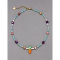 Collier bohème fait main avec pendentif carotte en céramique et pierres naturelles colorées - 38+5cm / Collier ras du cou perlé carotte en verre de lampe orange