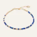 Detail of beaded lapis lazuli bracelet with gold accents and lobster clasp closure - Dark Blue Faceted Beaded Style with Round Tag (Bracelet 7) / 17+3cm